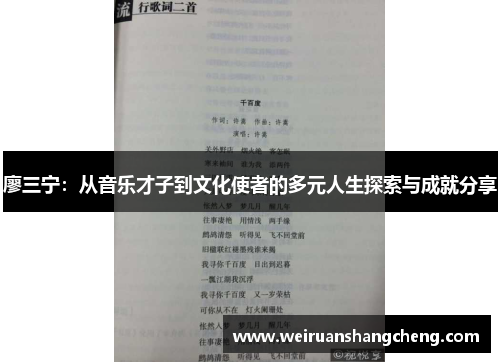 廖三宁：从音乐才子到文化使者的多元人生探索与成就分享